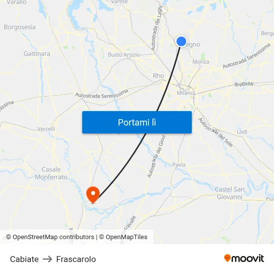 Cabiate to Frascarolo map