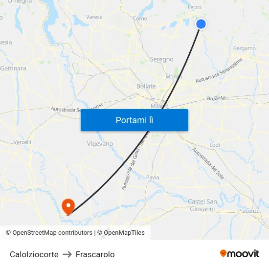 Calolziocorte to Frascarolo map