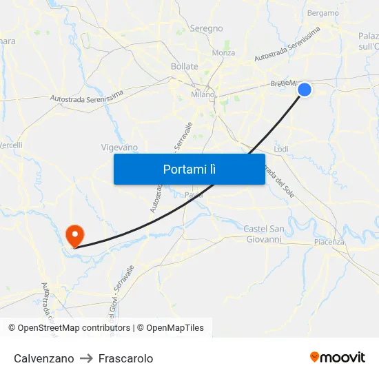 Calvenzano to Frascarolo map