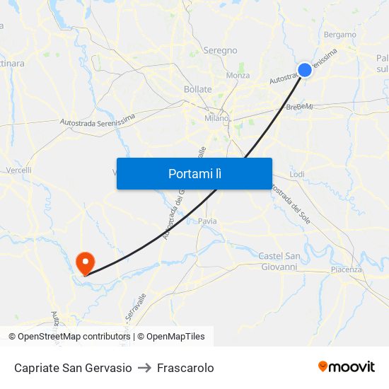 Capriate San Gervasio to Frascarolo map