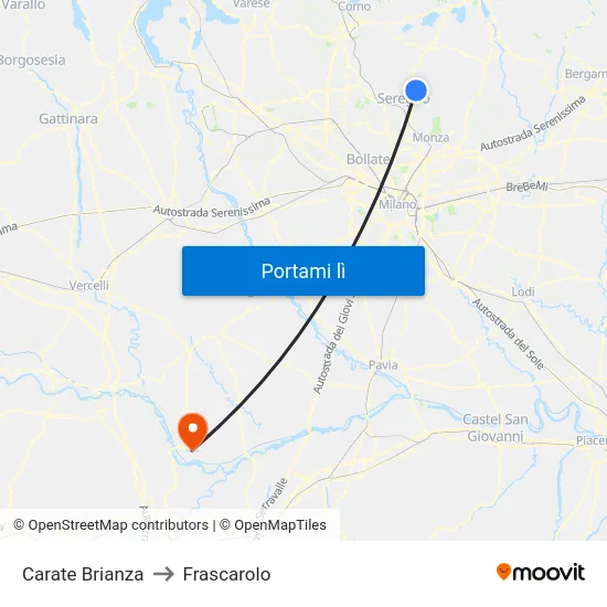 Carate Brianza to Frascarolo map