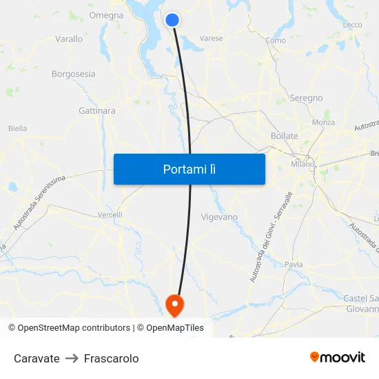 Caravate to Frascarolo map
