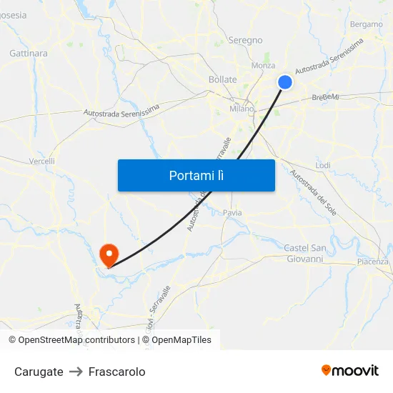 Carugate to Frascarolo map