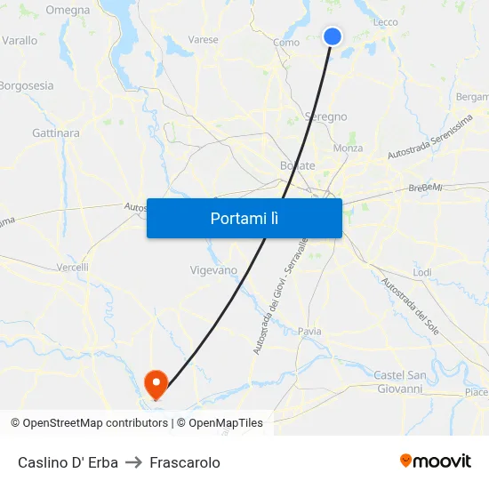 Caslino D' Erba to Frascarolo map