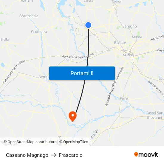 Cassano Magnago to Frascarolo map