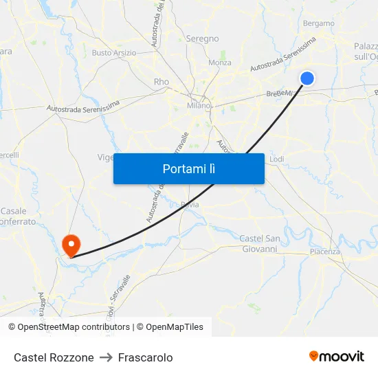 Castel Rozzone to Frascarolo map