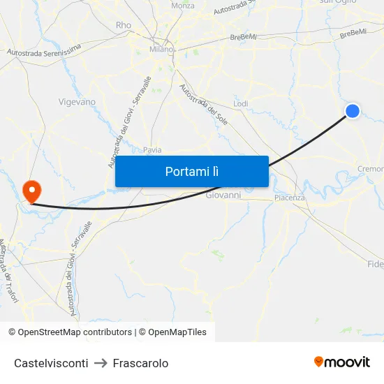 Castelvisconti to Frascarolo map
