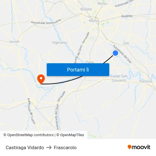 Castiraga Vidardo to Frascarolo map