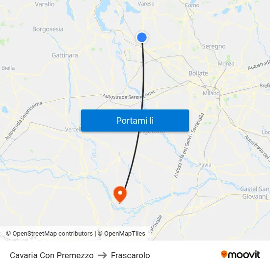 Cavaria Con Premezzo to Frascarolo map