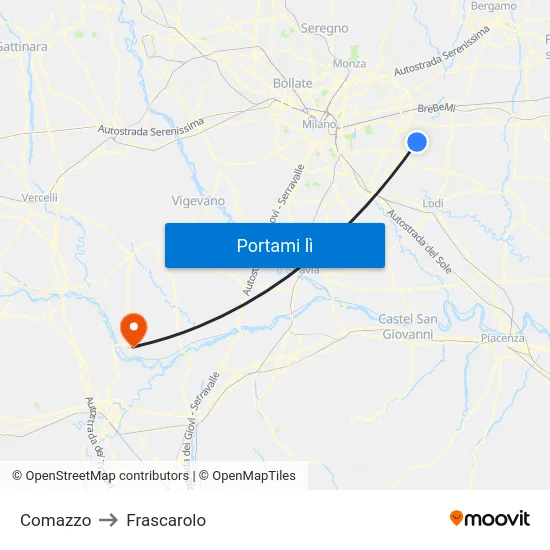 Comazzo to Frascarolo map