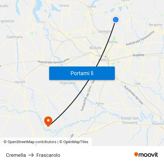 Cremella to Frascarolo map