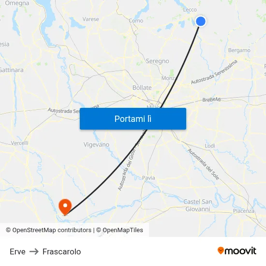 Erve to Frascarolo map