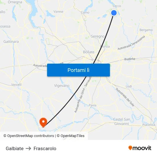 Galbiate to Frascarolo map