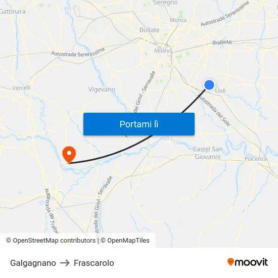 Galgagnano to Frascarolo map