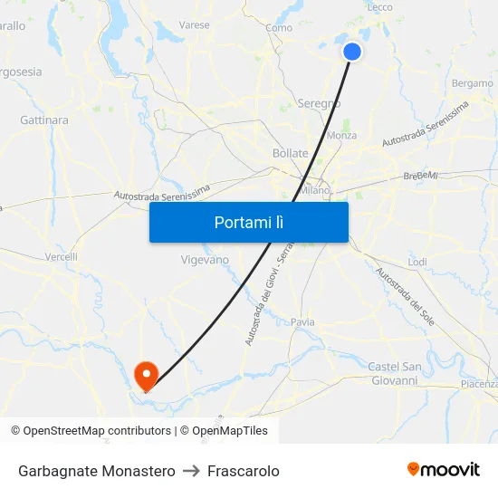 Garbagnate Monastero to Frascarolo map