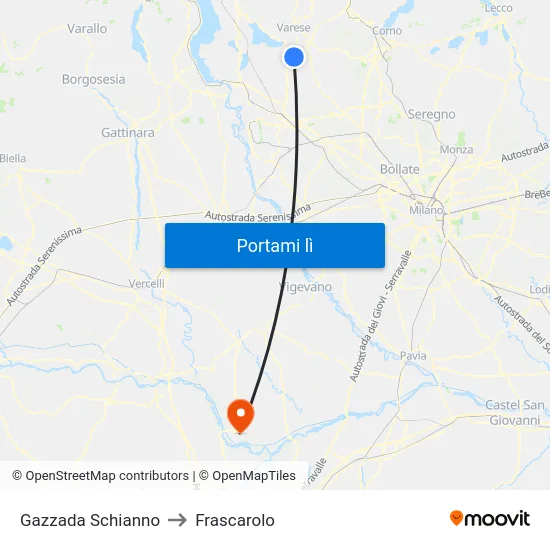 Gazzada Schianno to Frascarolo map