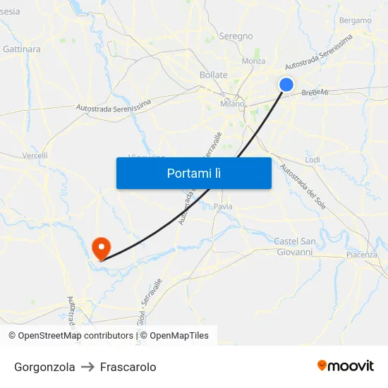 Gorgonzola to Frascarolo map
