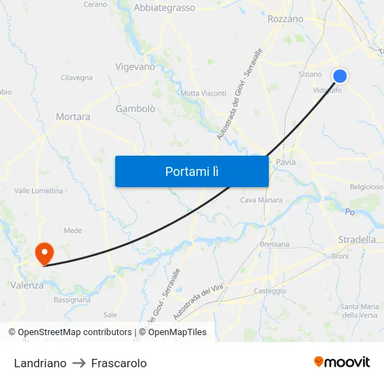 Landriano to Frascarolo map