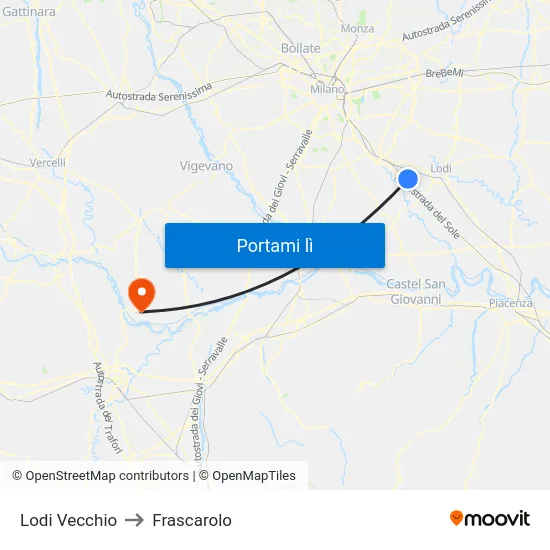 Lodi Vecchio to Frascarolo map