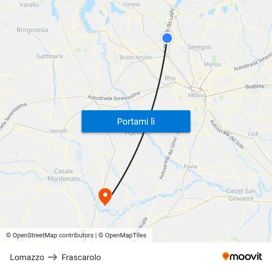 Lomazzo to Frascarolo map