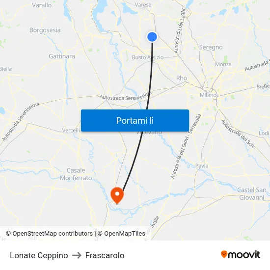 Lonate Ceppino to Frascarolo map