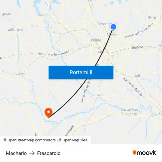 Macherio to Frascarolo map