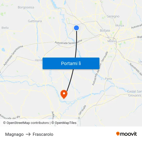 Magnago to Frascarolo map