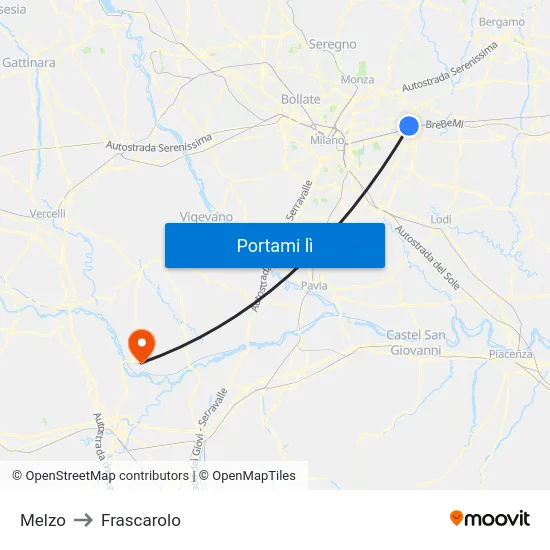 Melzo to Frascarolo map