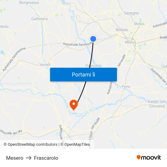 Mesero to Frascarolo map
