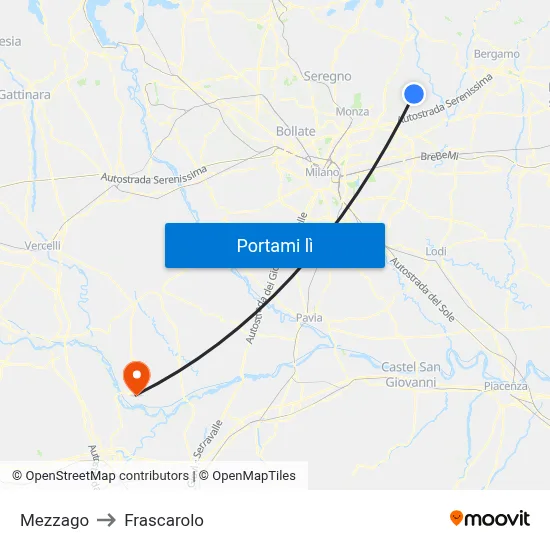 Mezzago to Frascarolo map