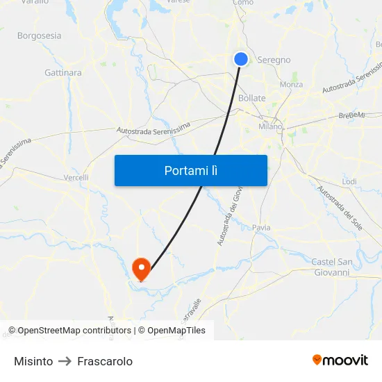 Misinto to Frascarolo map