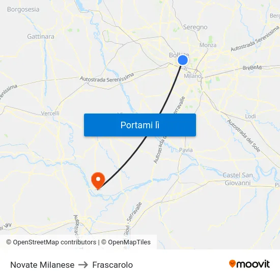 Novate Milanese to Frascarolo map