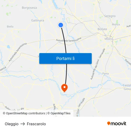 Oleggio to Frascarolo map