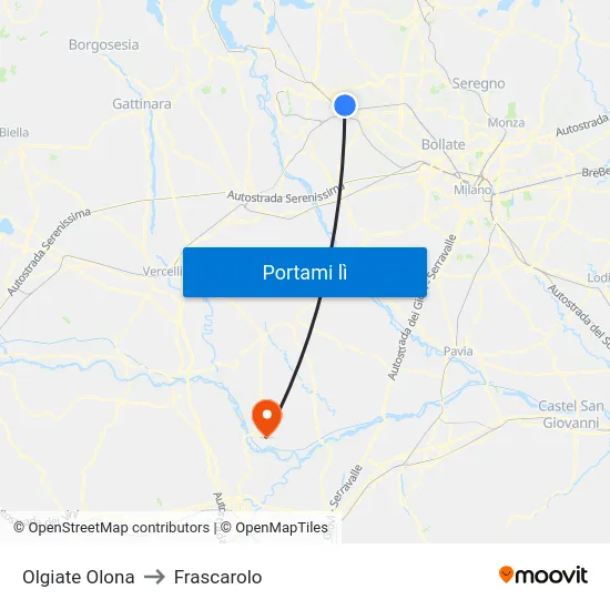 Olgiate Olona to Frascarolo map
