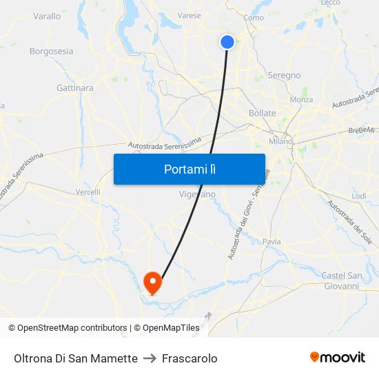 Oltrona Di San Mamette to Frascarolo map