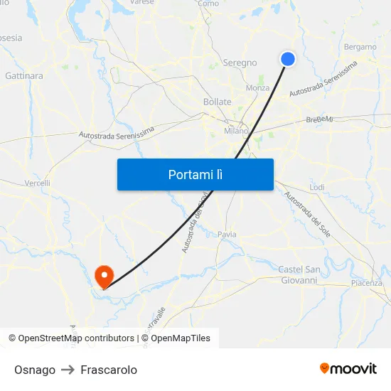 Osnago to Frascarolo map