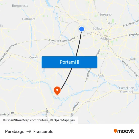Parabiago to Frascarolo map