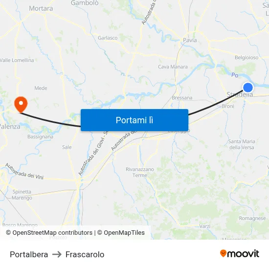 Portalbera to Frascarolo map