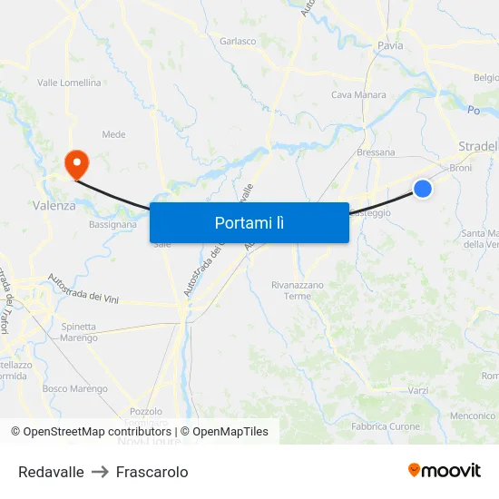 Redavalle to Frascarolo map