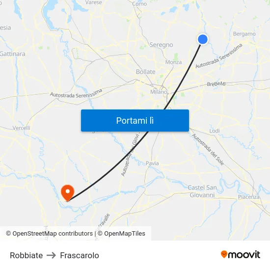 Robbiate to Frascarolo map