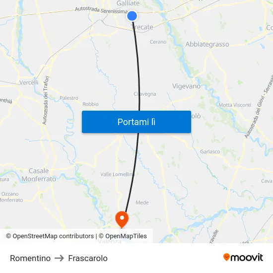Romentino to Frascarolo map