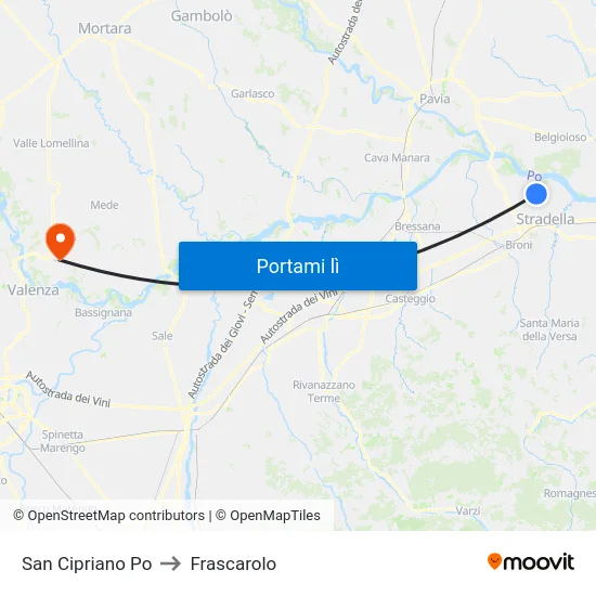 San Cipriano Po to Frascarolo map
