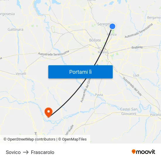 Sovico to Frascarolo map