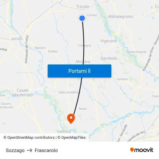 Sozzago to Frascarolo map