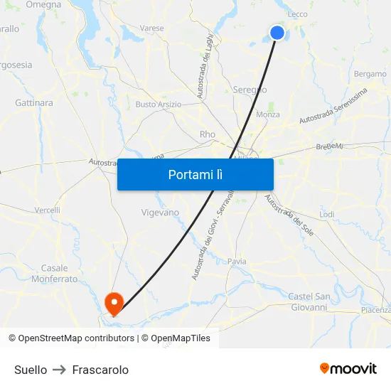 Suello to Frascarolo map