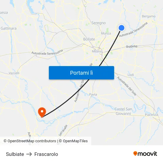 Sulbiate to Frascarolo map