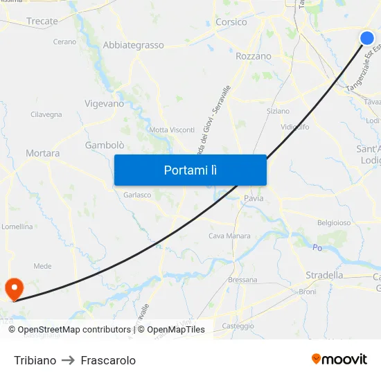 Tribiano to Frascarolo map