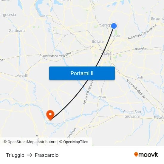 Triuggio to Frascarolo map