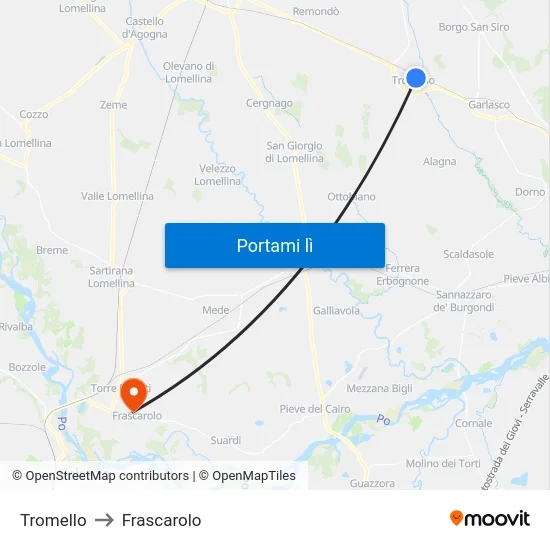 Tromello to Frascarolo map