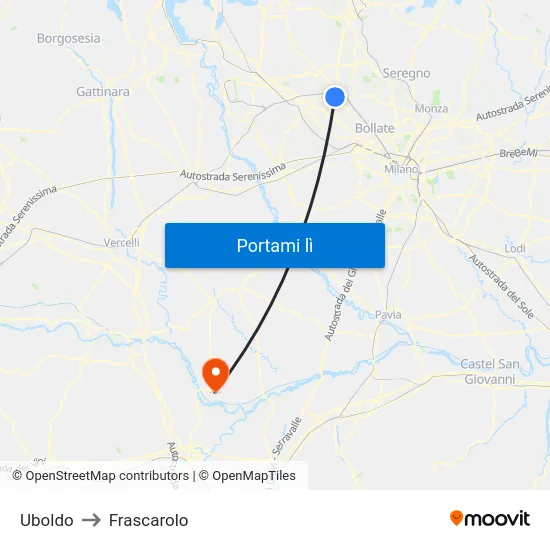 Uboldo to Frascarolo map